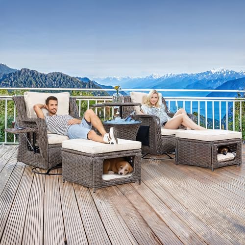 Merax Luxury Swivel Rocker High Back Patio Chair Set 5 Piece Beige