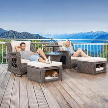 Merax Luxury Swivel Rocker High Back Patio Chair Set 5 Piece Beige