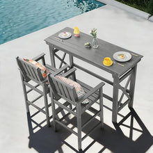 3 Pieces HDPE Outdoor Patio Bar Set, Rectangular Bar Height Table and Chairs Set, Patio Bar Stools Set, HDPE Outdoor Bar Table and Chairs Set for Balcony, Poolside, Porch (Grey, 2 Chairs + 1 Table)