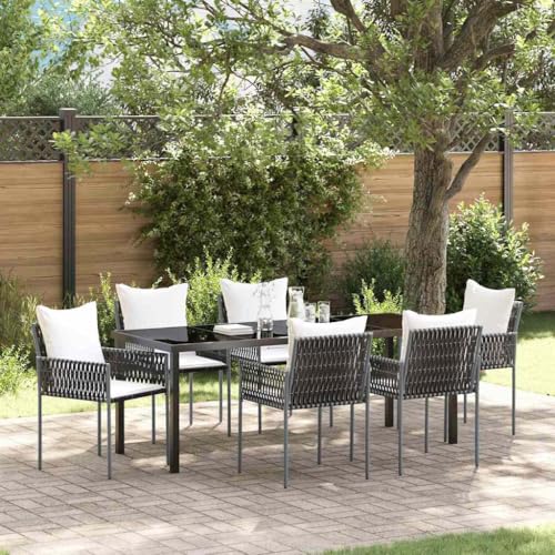 LKJVFCPW 7 Piece Outdoor Dining Set, Weather-Resistant PE Rattan Patio Furniture with Table and 6 Chairs, Modern Garden Seating for Backyard Deck
