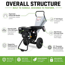 Yard Commander 3-Inch Wood Chipper Shredder, 212cc 6.5 HP OHV Engine, 20:1 Reduction Ratio, 2-Year Limited Warranty, Heat-Treated Steel Blades, 13-Inch Pneumatic Tires