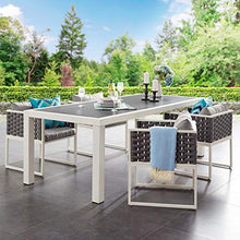 Modway Stance 91" Outdoor Patio Modern Spray Stone Glass Aluminum Dining Table in White Gray