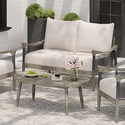 Merax 2-Piece Acacia Wood Patio Loveseat Set with Coffee Table