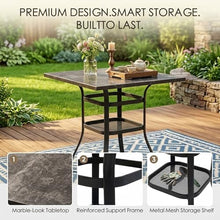 Kozyard 3-Piece Patio Bar Set, 2 Swivel Bar Chairs, Marble-Look Tabletop