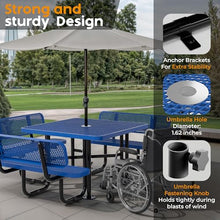 OUTTANS Metal Picnic Table (Blue, 46 in Square with Back, Expanded Steel)