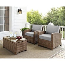 Afuera Living Outdoor Patio Armchairs, Wicker/Rattan and Steel, Gray/Brown Finish, Set of 2, Solution-Dyed Fabric Cushions, Weather-Proof, UV-Resistant, 32.5" H x 30.5" W x 31.75" D, Balcony or Porch