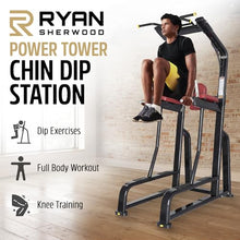 RYAN SHERWOOD Power Tower - Commercial Chin Dip Station with Vertical Knee Raise, 275 lb Capacity