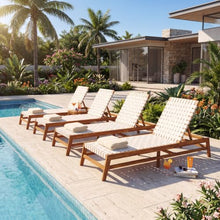 Merax Outdoor Chaise Lounge Set of 4 White Rope Woven Poolside Chair