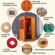 GDFStudio 35.4" Single Person Far Infrared Sauna Room Indoor Low EMF Cabin 110V 1120W Carbon Heater, Bluetooth Audio, 7 Color Light Therapy, Tempered Glass Door, Home Wellness Spa