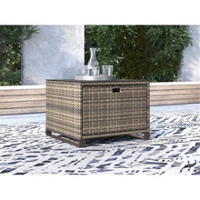 Afuera Living Modern Outdoor Side Table with Storage, Brown Frame, Handwoven All-Weather Resin Wicker, Roomy Drawer, Low Profile Wide Tabletop, Midcentury Design, Ideal for Patio or Outdoor Spaces