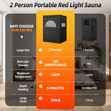 amocane Portable Infrared Sauna with 660nm Red Light, 2 Person Red Light Sauna Spa for Home, Full Body Personal Tent with 2 Large Chairs, Remote Control, Dry Heated for Gym/Pilates/Garage
