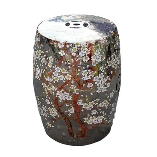 LINKIO Garden Stool Colorful Ceramic Garden Stool with Plum Blossom Design - Decorative Porcelain Cooler Stool for Outdoor and Indoor Use Ottomans(B)