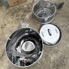 Smokers Barrel Bbq Grill Charcoal Stainless Steel Material Large Capacity 360° Circumferential Hanging Oven with Thermometer and Middle Door Outdoor Barbecue Grill