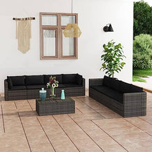 Heofavd 9 Piece Grey PE Rattan Patio Conversation Set, Modular Outdoor Sectional Furniture, Powder-Coated Steel Frame, Glass Table, Seats 8-9 for Garden, Balcony, Backyard and Sunroom
