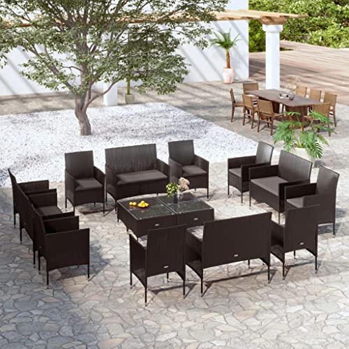 YUHI-HQYD 16 Piece Patio Lounge Set with Cushions,Backyard Decor,Backyard Sofa Suit,Outdoor Furniture,Outdoor Couch,Suitable for Balcony, Backyard, Patio, Garden, Poolside, Poly Rattan Black