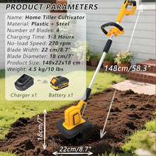 vnmudzeo 20V Electric Tiller,270 RPM Cordless Soil Tiller Cultivator,22cm Wide & 18cm Deep Garden Rototiller,w/48 Steel Tines,for Courtyard Corner Flower Nursery 4000mAh