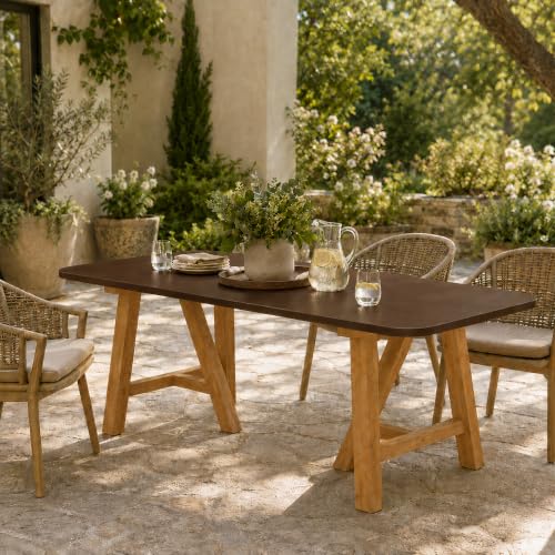 Modern Indoor/Outdoor Brown 78.7" Rectangular Concrete Fiber Dining Table