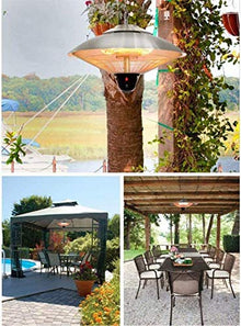 Garden Halogen Patio Heater, Electric Infrared Heater Hanging Lamp Ceiling Mounted Heat Warmer for Balcony Courtyard Radiant Heater Angle Adjustable,Silver