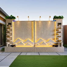 CHYIFSHIY 6.89ft Tall Concret Wall Fountain with LED Lights and Waterwheel – 12.34ft Wide Landscape Outdoor Decor for Garden or Entryway,Housewarming Gift, Two Pieces Per Set