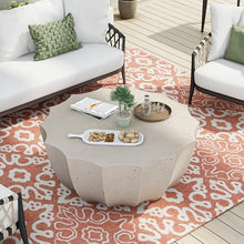 35" Indoor Round Coffee Table, Waterproof Coffee Table Modern MgO Cement Design End Tables for Living Room, Patio Outdoor Coffee Tables for Garden, Backyard, Balcony, White
