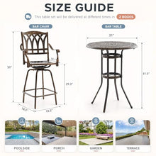 3 Piece Swivel Outdoor Table and Chairs Bar Set , All-Weather Cast Aluminum Outdoor High Top Patio Bar Set Bistro Set, High Swivel Stools with Cushions Umberlla Hole for Balcony, Poolside,Garden,Lawn