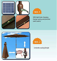 Round Garden Sun Parasol LED Lights Solar 2.7m Outdoor Patio Cafe Umbrella Crank Sunshade Aluminium