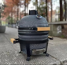 JOSOGO 13 Inch Outdoor American Style Multi-Functional Green Egg Ceramic BBQ Grill, Tabletop Smoker & Roaster(Grey)