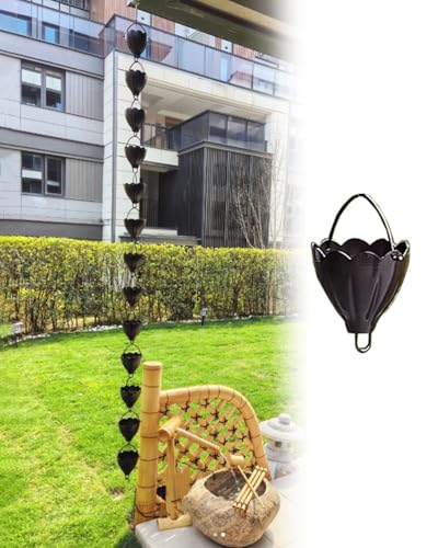 LZPHGB Extra Long Rain Chain Water Catcher Adjustable, Heavy Duty for Roof Downspout, Funnel Rain Catcher for Home Display,Brown-5.5m (18ft)