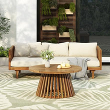 Merax Outdoor Patio 3-Seat Sofa and Round Coffee Table, Beige +Teak