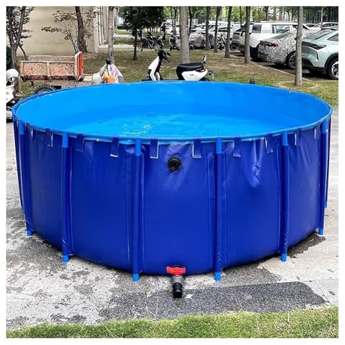 Zfmnoyev Canvas Fish Pond Pool, Large Round Pool Above Ground with Brackets, Foldable Water Storage Tank, Easy to Install, for Koi Pond Culture Agricultural Irrigation(2.5x1 m)