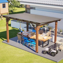 Praxatek 13x10 ft Outdoor Wood Pergola Gazebo, Brown, Corrosion-Resistant Fir, Metal Roof, Weather-Resistant Patio Shade Structure for Backyard (13X10 FT)