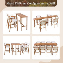 WZONICE98 3-Piece Outdoor Bar Set Acacia Wood Patio Bar Table and 2 Stools with Cushions High Top Outdoor Furniture for Backyard Poolside 400 lbs Capacity Stools Beige