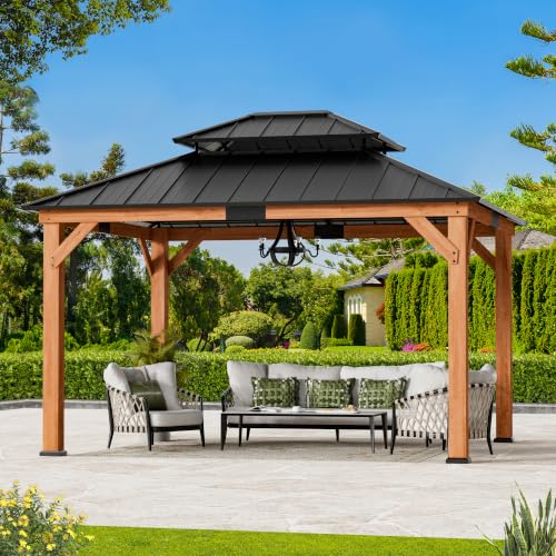 Modern Shade Wood Gazebo 11x13 with Double Galvanized Steel Roof