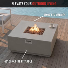AMS 48" Square Concrete GFRC Propane Gas Fire Pit Table (Light Gray)