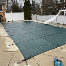 ZAQYCM Swim Pool Cover for Inground Pools, Heavy Duty Winter Green Mesh Pool Safety Cover with Left Step, Rectangle Swimming Pools Leaf Net Potector Cover, Custom Size(24x36ft)