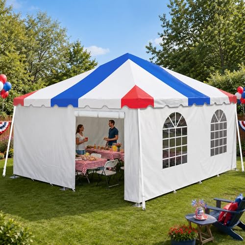 Party Tents Direct 20'x20' Weekender Canopy, Red White Blue & Sidewalls