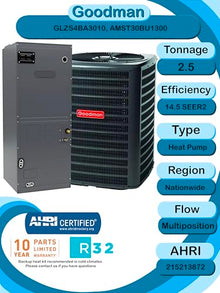 Goodman 2.5 Ton 14 SEER Heat Pump GLZS4BA3010, Multi-Positional Air Handler AMST30BU1300 …
