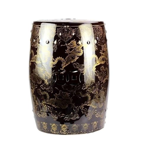 JOYNOW Ceramic Garden Stool Decorative Garden Stools Dark Coffee Color Glaze Dragon Stool Carved with Copper Hole Ceramic Pier Garden Stool Bathroom Bench Garden Stool Ceramic(A)