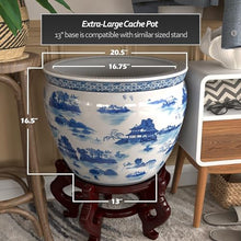 Red Lantern 20" Porcelain Fishbowl Blue & White Landscape Planter