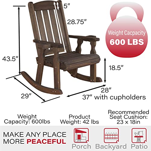 Amish Casual Heavy Duty 600 Lb Mission Pressure Treated Rocking Chair with Cupholders (Dark Walnut Stain)