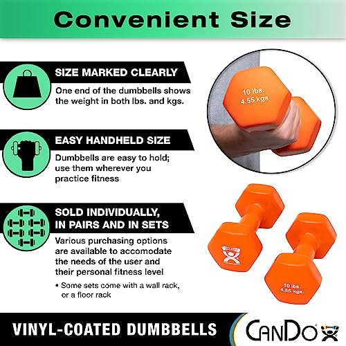 CanDo Vinyl Coated Dumbbells 5 Pairs 1lb-10lb with Storage Rack Multi