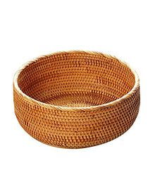Hadewoven Round Rattan Fruit Basket Wicker Food Tray Weaving Storage Holder Dinning Room Bowl (Large 10.2 Inch) Picnic Basket