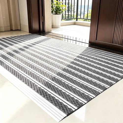 Eejovative Sturdy Dirt Collector Doormat, Heavy Duty Rubber Mat with Non Slip Backing, Easy Clean for Indoor Outdoor(Gray WxL 60x120cm/2x3.9ft)