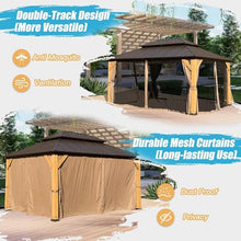 LOPOO Cedar Wood Gazebo Brown - Solid Hardtop with Galvanized Steel Double Roof, Includes Netting & Curtains
