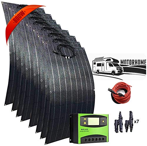 AUECOOR 800 Watt 12V Waterproof Flexible Solar Panel Kit with 60A LCD Solar Controller for 12V/24V Battery Charging, RV,Boat
