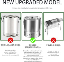 Smokeless Charcoal Smoker Barrel Grill Vertical Barbeque Hanging Stove Stainless Steel Split Oven with Kabob Skewers 360° All Round Roasting Barbecue Grill for Camping