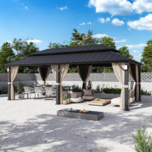 Big Leaf 12'x24' Hardtop Gazebo Permanent Metal Structure with 4 Solar LED Lights, Outdoor Gazebo with Double Galvanized Steel Roof, Mosquito Netting for Patio & Backyard, Black