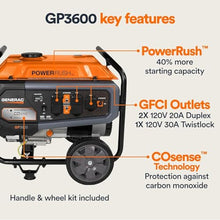 Generac 4,500 Starting Watt Portable Gas Generator, Wheels & Handle Kit