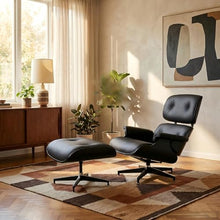 TigerParty Mid Century Chaise Lounge Chair with Ottoman, Top Black Grain Leather, Modern Office Chair Classic Design, Heavy Duty Base Support for Living Room Lounge Office (Black, Tall)