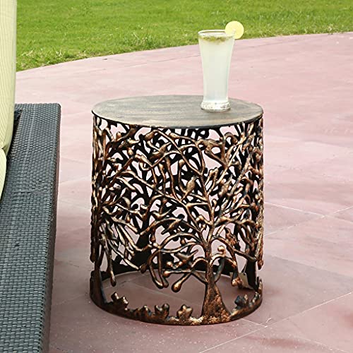 Zeckos SPI Home Tree and Lattice Pattern Cast Aluminum Garden Stool 17 Inches High Outdoor Décor